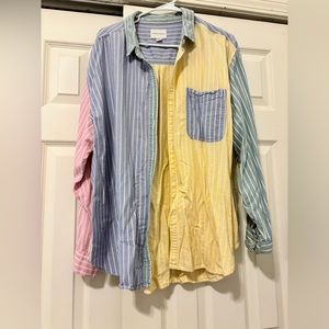 American Eagle Multi-Color Striped Button Up - XXL